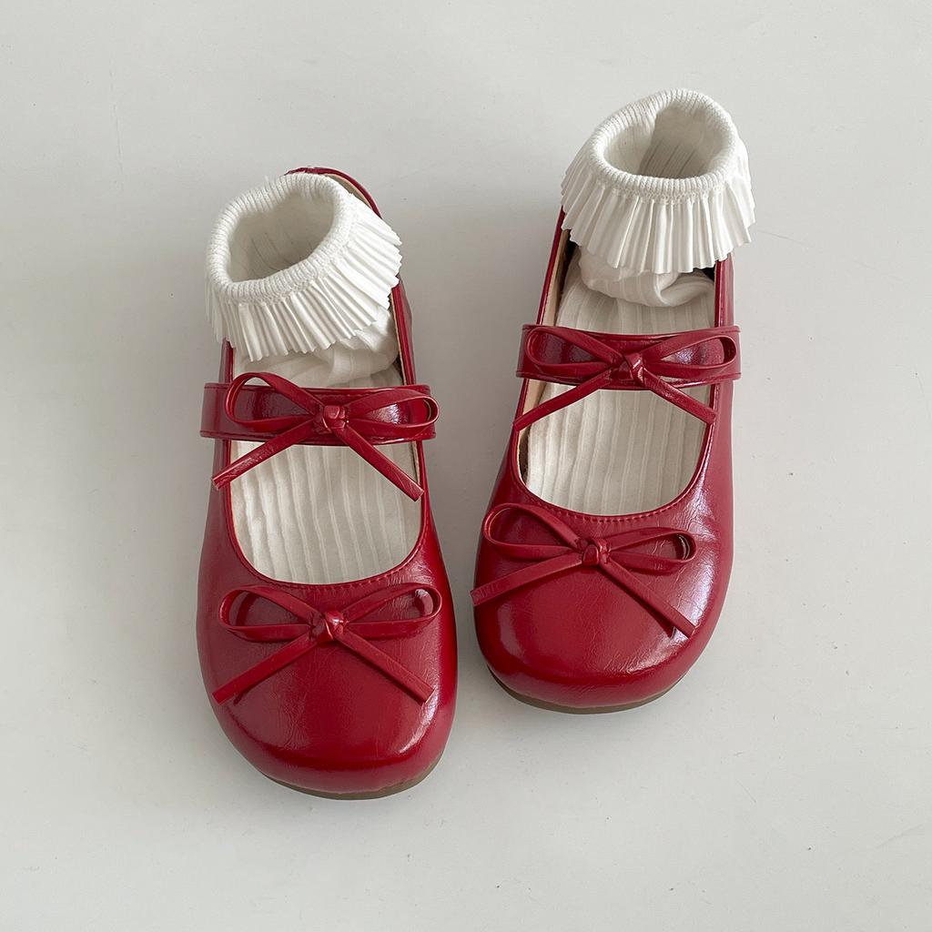 Red French Round Head Shallow Mouth Flat Sole Shoes Women's Summer 2025 New with Skirt Versatile Soft Sole Mary Jane Shoes