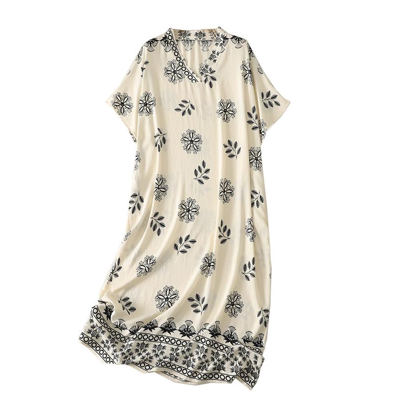 Short Sleeve Plus Size Cotton Vintage Floral New In Dresses for Women Casual Loose Long Summer Dress