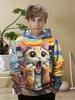 Jungenbekleidung Kawaii Katzenmuster Herbst Kapuzenpullover Lässige Mode 3-14J Sweatshirt für Jungen Outdoor Bequeme Kinderbekleidung