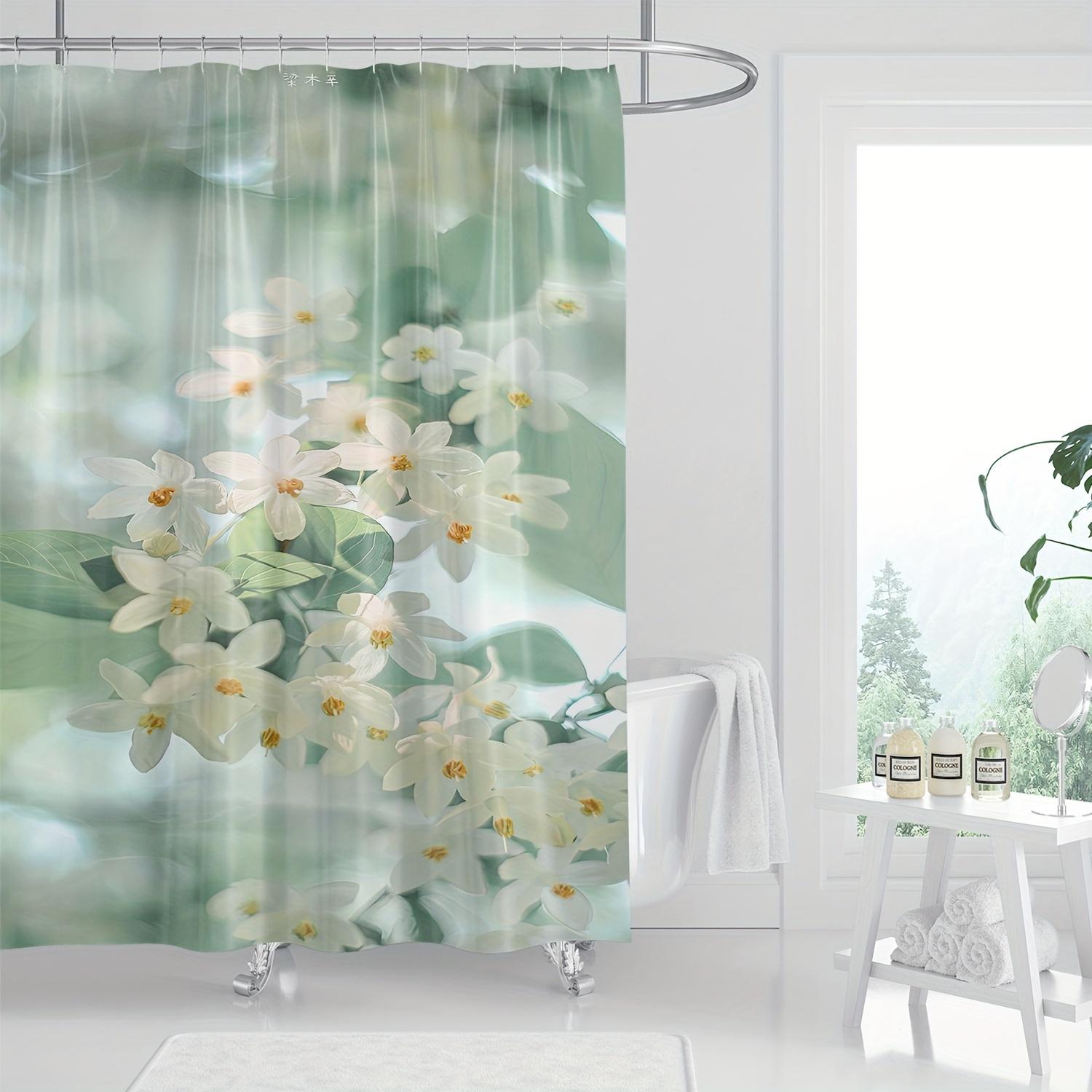 Textile Article Light Vibrant Floral & Leaf Shower Curtain - Polyester, Machine Washable, Includes Hooks, All-Season Nature Design, Bath Decor