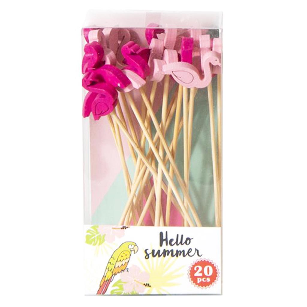 Les Trésors De Lily [Q3292] - Set of 20 'Flamant Rose' Pink Purple Wooden Appetizer Picks - 12 Cm