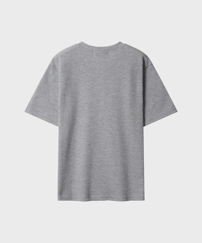 LEIRE Waffle Henley Neck Semi-Crop T-Shirt [Gray]