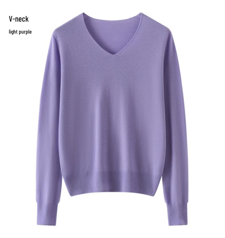 Women's 100% Pure Wool Seamless Knit Sweater, Machine Washable, Round Neck Spring Top