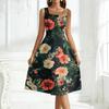 Ladies' square neck floral sleeveless dress with a large swing