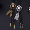 Country Style Bolo Tie Feathe Cowboy Jazz Hat Necktie Necklace Costume Accessory