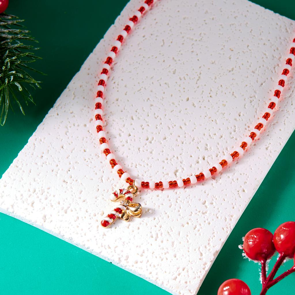 Merry Christmas Rice Beads Necklace For Women Girls Christmas Tree Snowman Santa Claus Crutch Clavicle Choker Xmas Jewelry Gifts