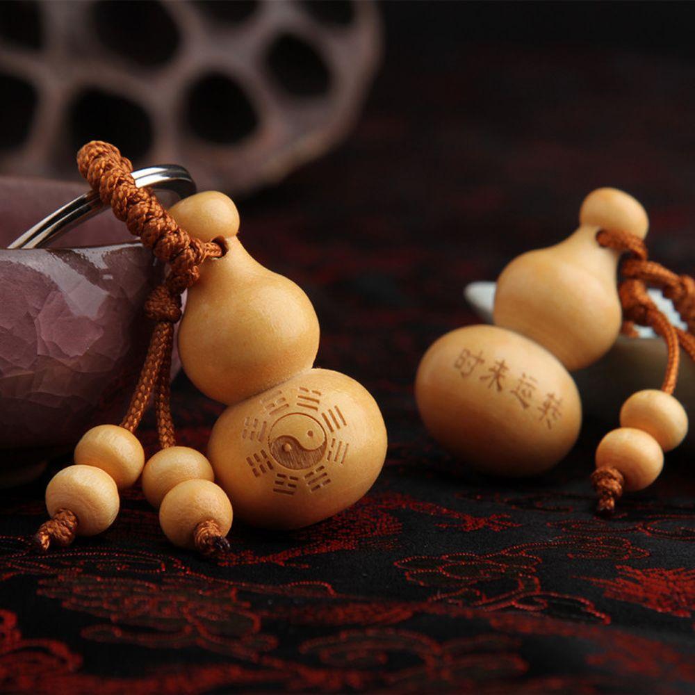 Car Key Ring Ornaments Bag Pendant Chinese Traditional Keychain Good Luck Gourd Peach Wood Keyring