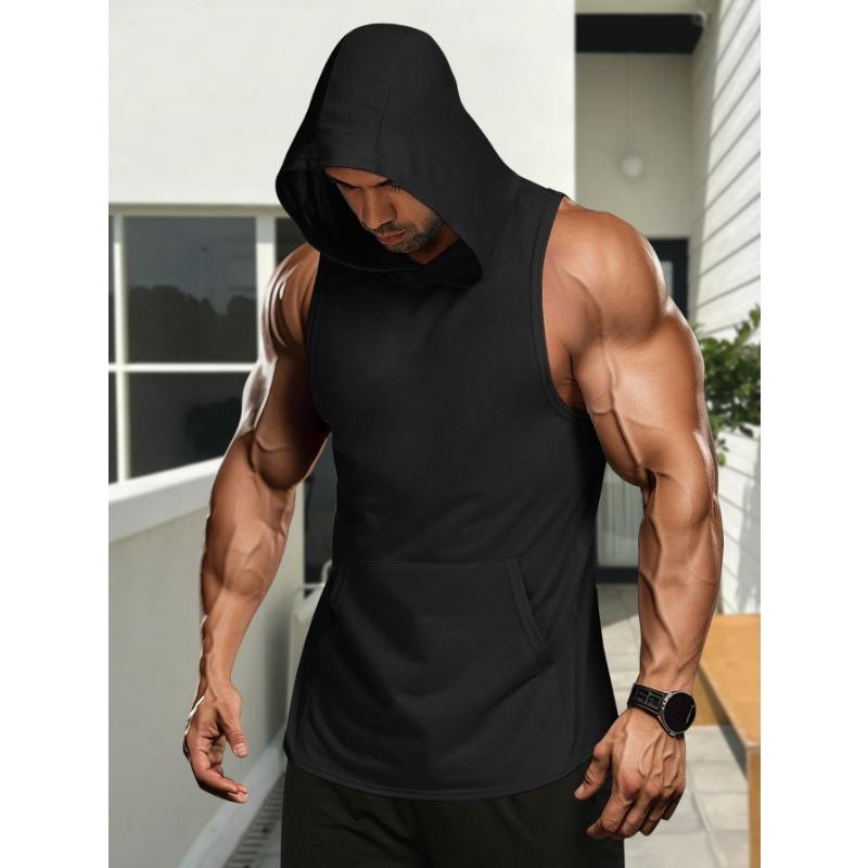 

Men s Gym Training Hooded Vest Cutoff Sleeveless Hoodie for Bodybuilding S чорний