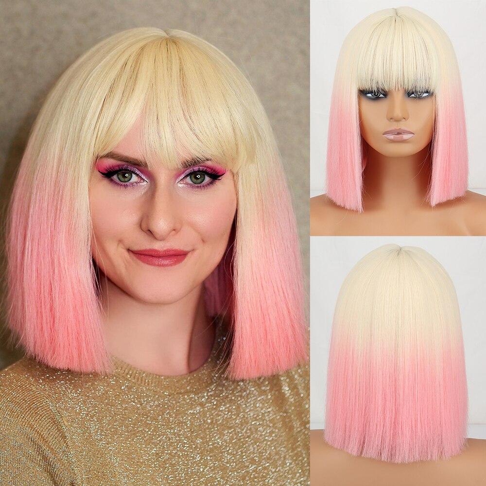 MERISIHAIR Yeşil Kısa Düz Sentetik Elyaf Bob Peruk Patlamalı Peruk Kadın Cosplay Parti Günlük Giyim Kısa Bob Peruk