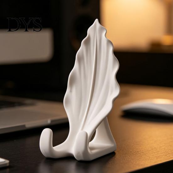Cute Desk Gadgets Leaf Shaped Phone Stand, 3D Printed Mobile Holder with Double Stable Cell Mount Hook Support, Creative Hands Free Video Cradle,