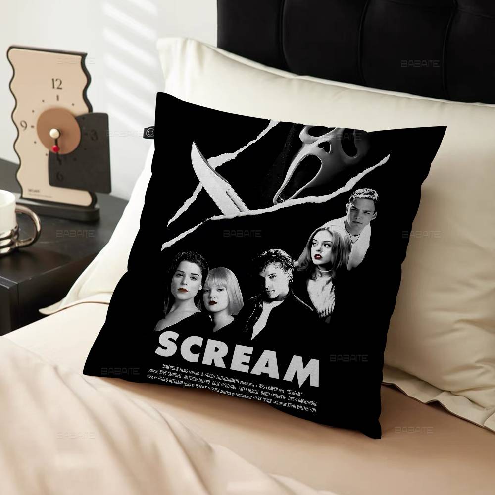 S-Scream Horror Movie Pillow Covers Cartoon Sofa Decorative Home Double-Sided Printing Short Plush Cute Cushion Cover