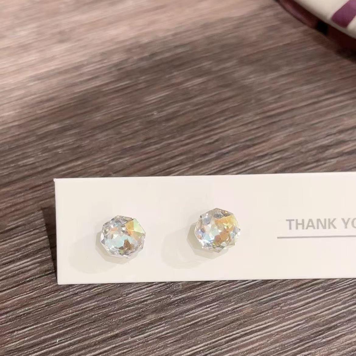 

Octagonal Rose Zircon Stainless Steel Stud Earrings - Women s Elegant Multi-Faceted Ear Accessories