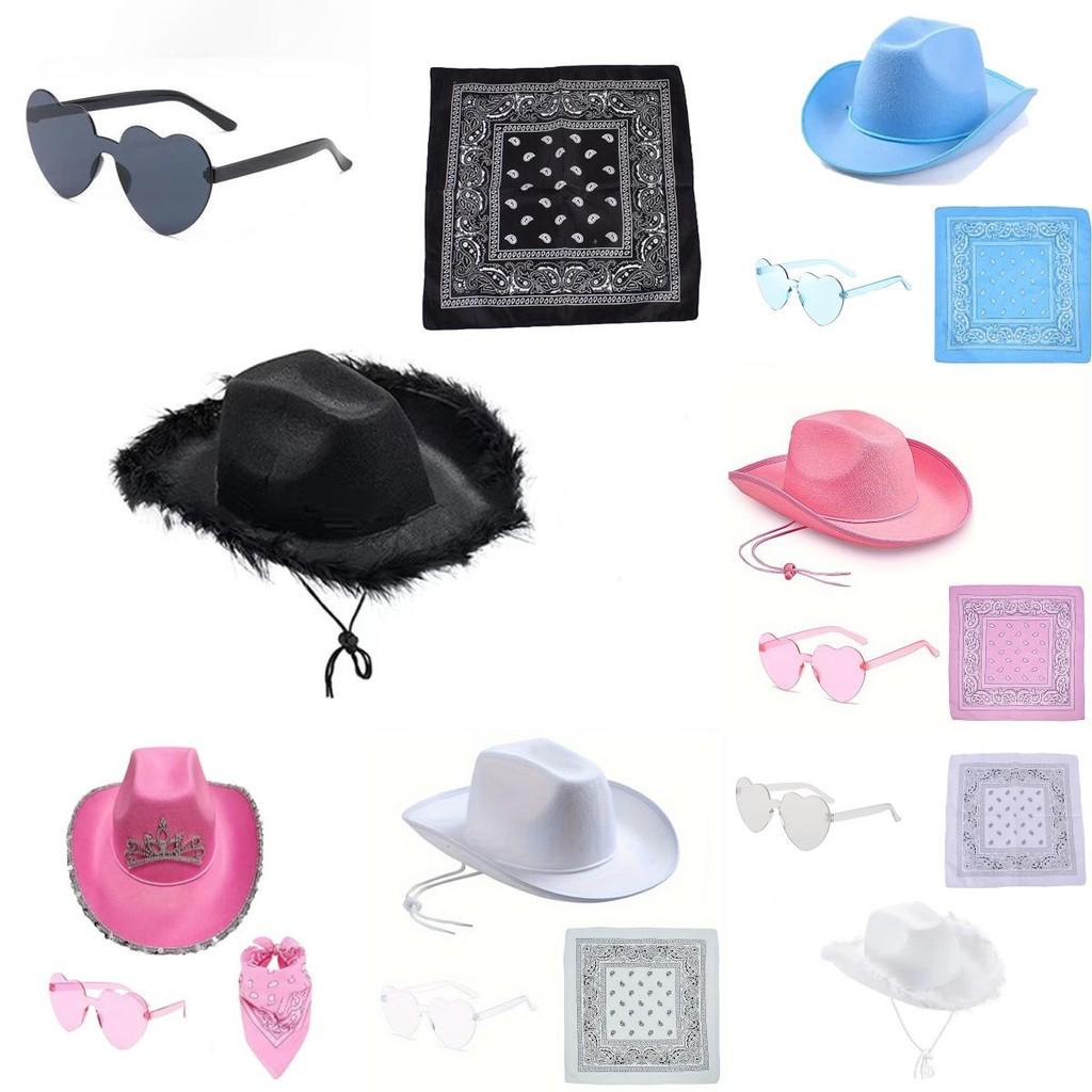 Denim Hat Set With Pink Frayed Crown And Glitter Sequins For Party Costumes