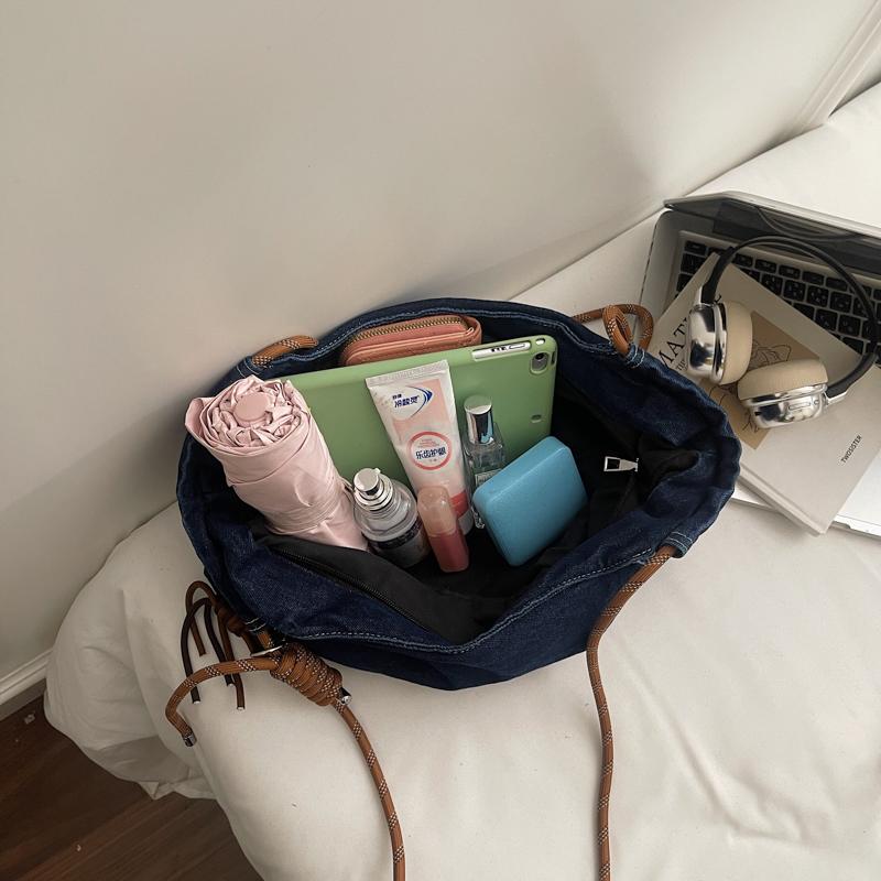 Duża Pojemność Retro Jeansowa Torba Damska Jednokolorowa Na Ramię Crossbody