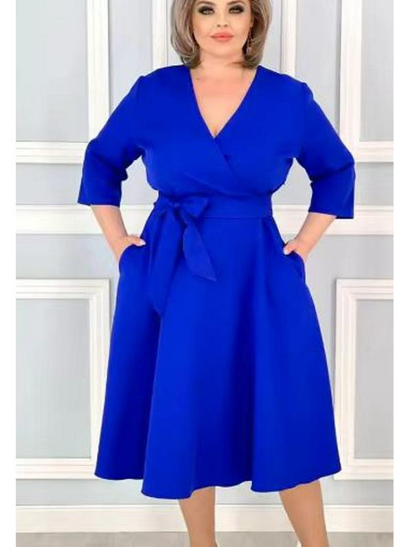 

Новое платье 2025 года больших размеров однотонной расцветки для Европы и Америки 2XL синий