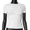 European and American Women's Spring and Summer Round Neck Solid Color Pleated Tight Fitting T-shirt Top