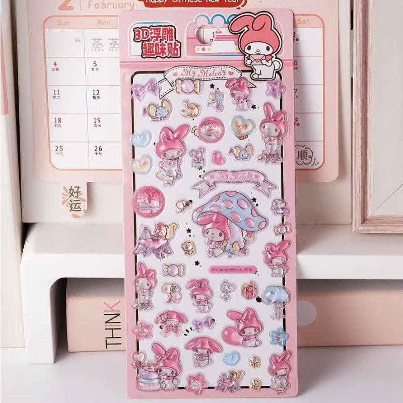4Pcs Cute 3D Ease Stickers Animation Kuromi My Melody Decals Diy Laptop Phone Scrapbook Diary Fridge Decor Itemation Sticker