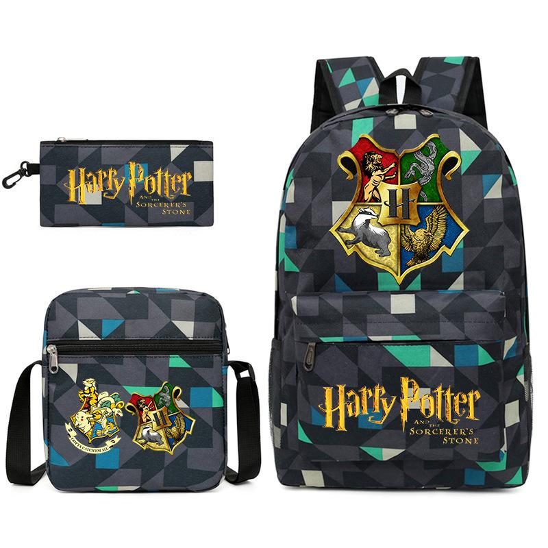 Large Capacity Schoolbag with Shoulder Strap; Student Three-piece Pencil Case Set