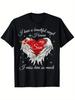 In Heaven Angel Son Memorial T-Shirt - 180G 100% Heavyweight Crewneck Tee for Bereaved Parents - Heaven Angel Design with Red Heart And Wings