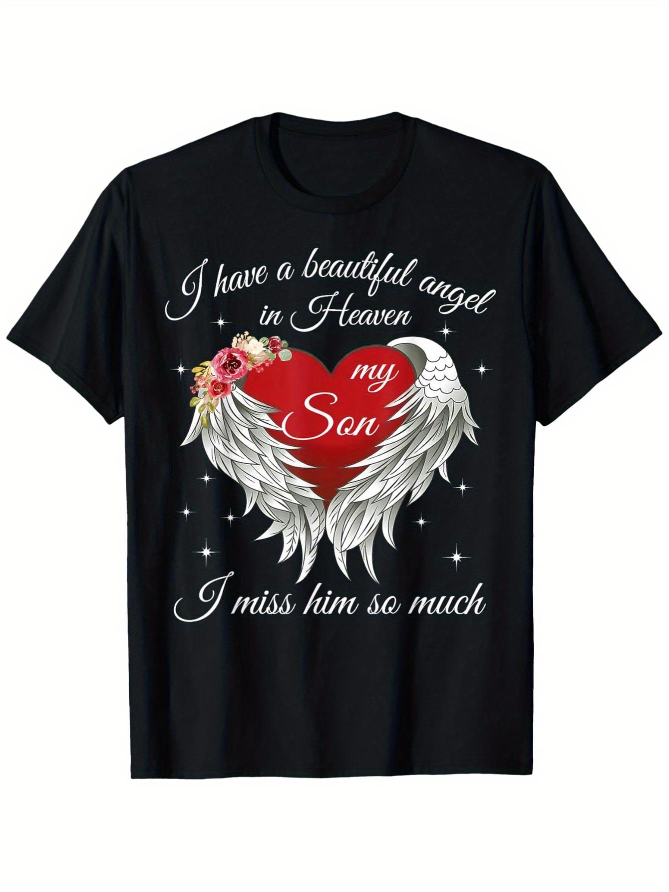 In Heaven Angel Son Memorial T-Shirt - 180G 100% Heavyweight Crewneck Tee for Bereaved Parents - Heaven Angel Design with Red Heart And Wings S разноцветный