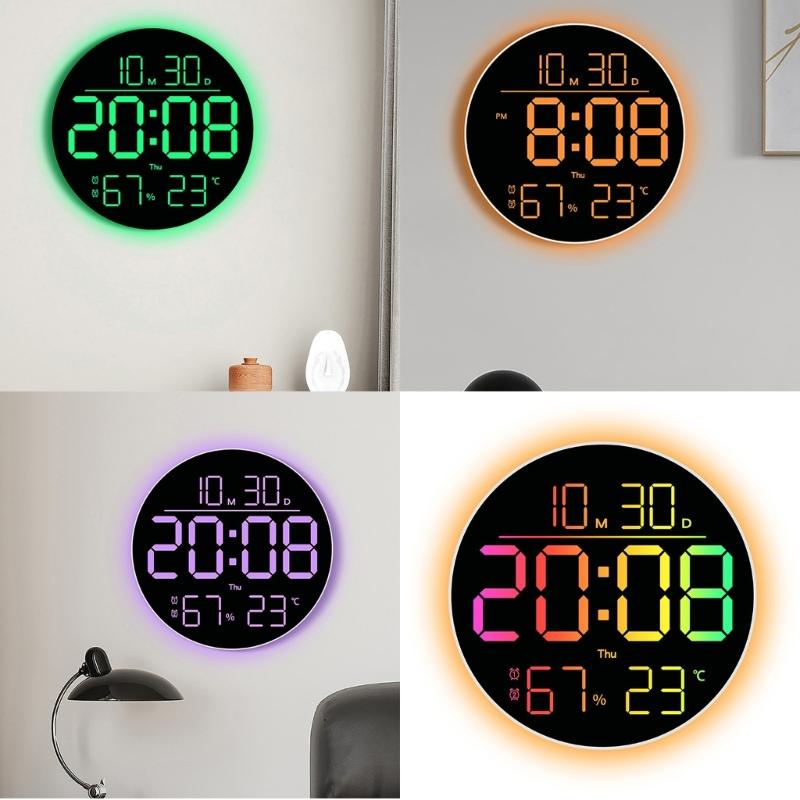 LED Wall Clock With Large Font Temperature Time Function