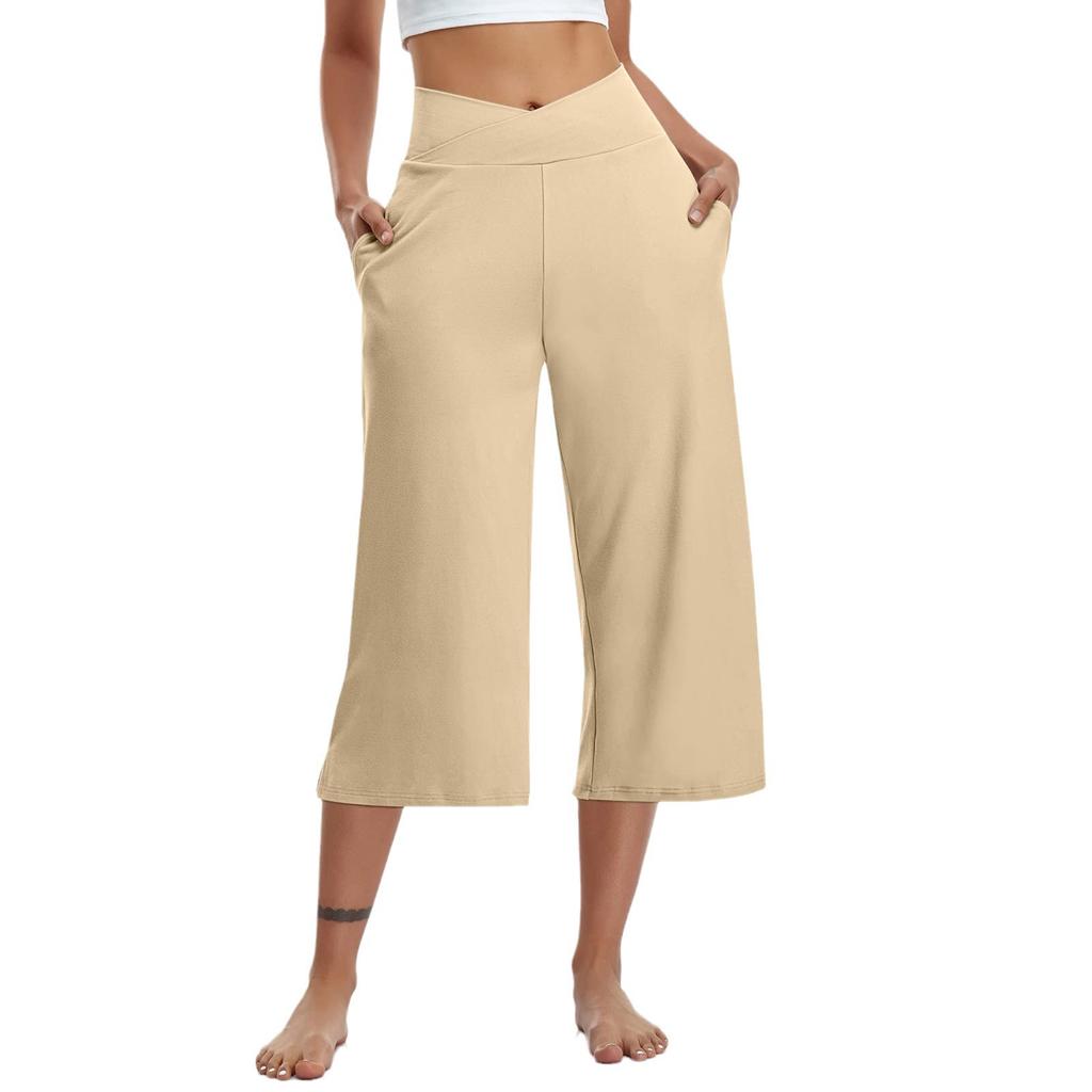 2025 Women's Wide Leg Yoga Pants Crossed High Waist Crossover Pants, Loose, Solid Pocket Sweatpants