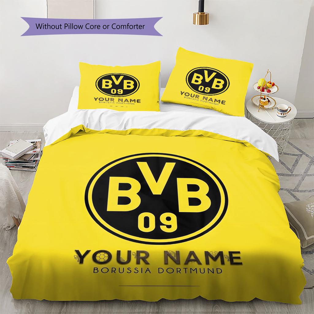 Borussia Custom Name Pattern Bedding,Quilt Set Quilt Cover Pillowcase Home Birthday Gift(1 * Duvet Cover + 2 * Pillowcase, Without Core)