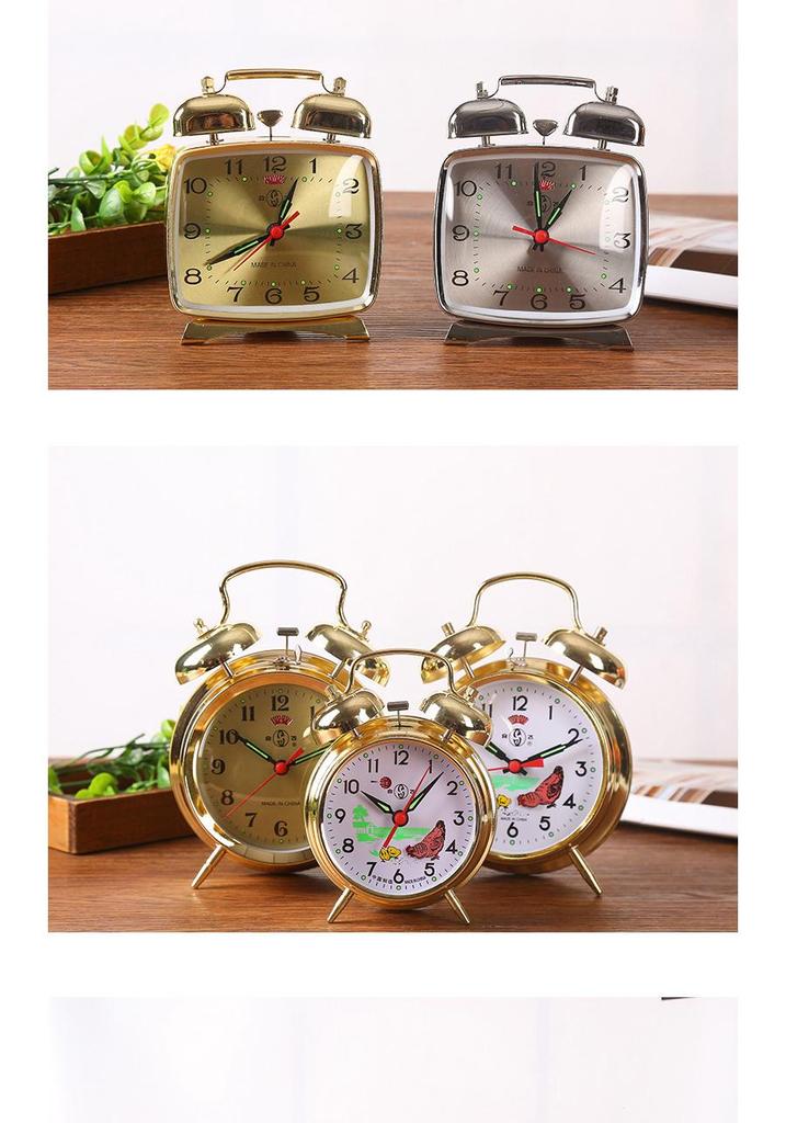 Vintage-style Metal Alarm Clock with Horseshoe Bell Sound, Spring-Wound for Students