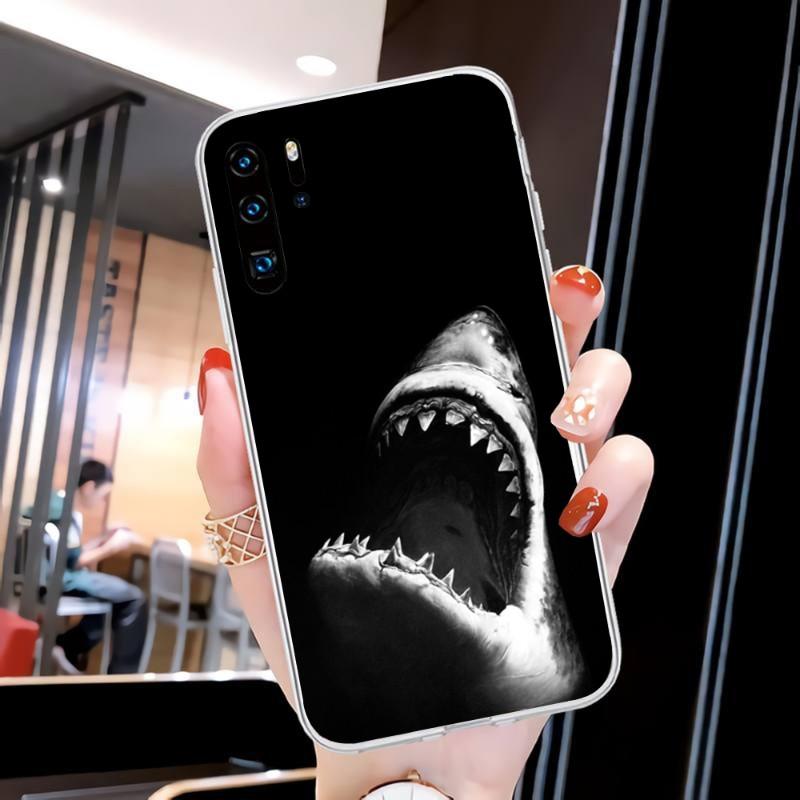 Cool Scary Shark Phone Case For Huawei P50 P40 P30 Pro Mate 40 30 Pro Nova 8 8i Y7P Honor Transparent Phone Cover