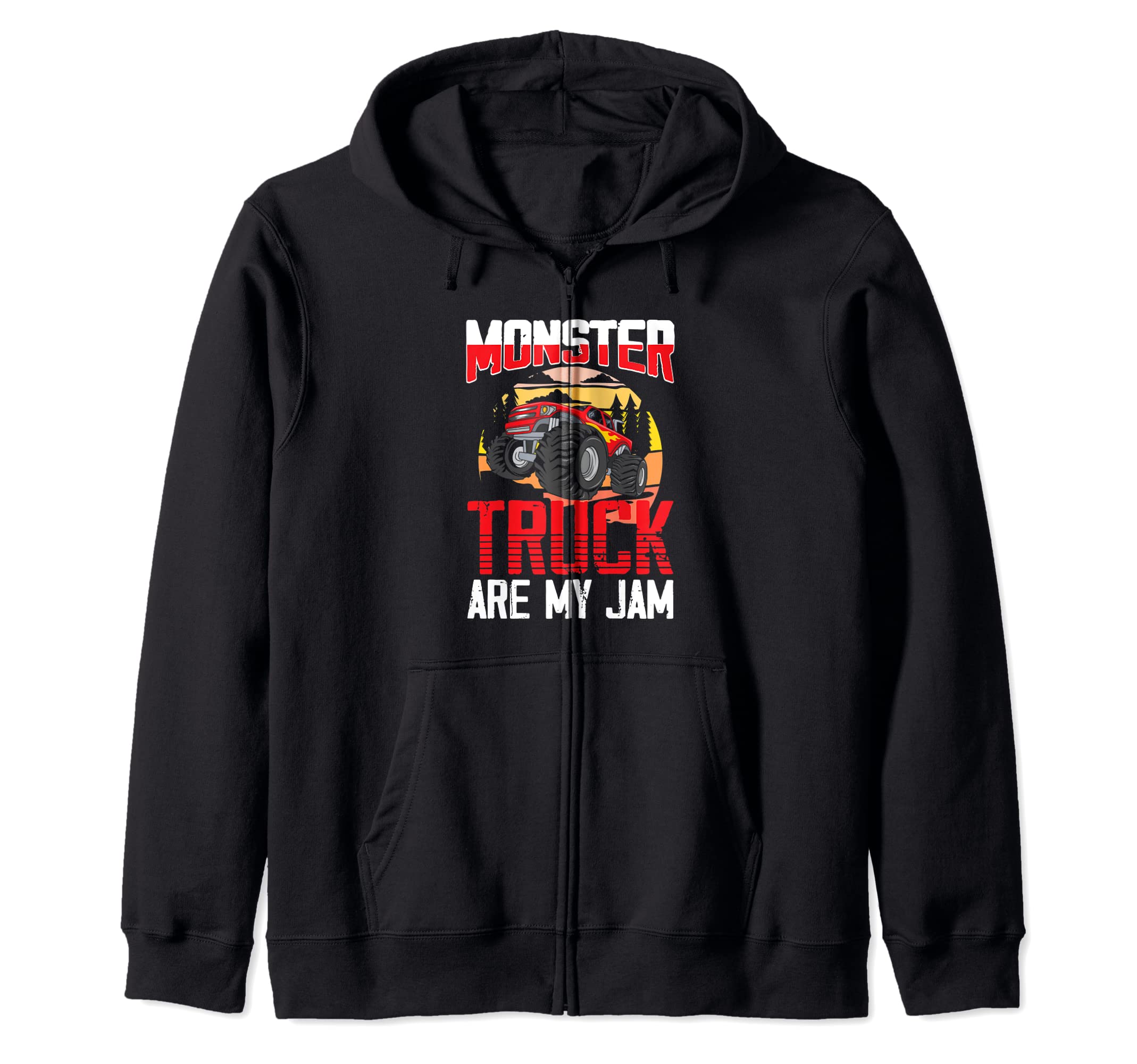 

Monster Truck Are My Jam Retro Sunset Men s and Boys Zip Hoodie