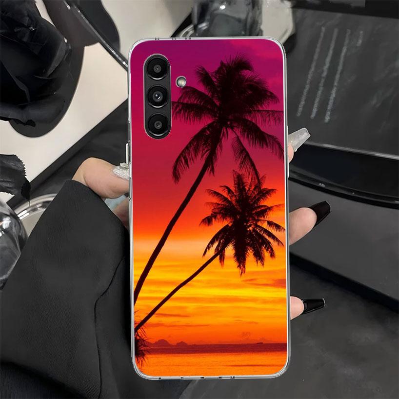 Palm Leaves Sunset Summer Scenery Phone Case for Samsung Galaxy A17 A16 A26 A36 A56 A15 A14 A13 A55 A54 A53 A35 A34 A33 A25 A24