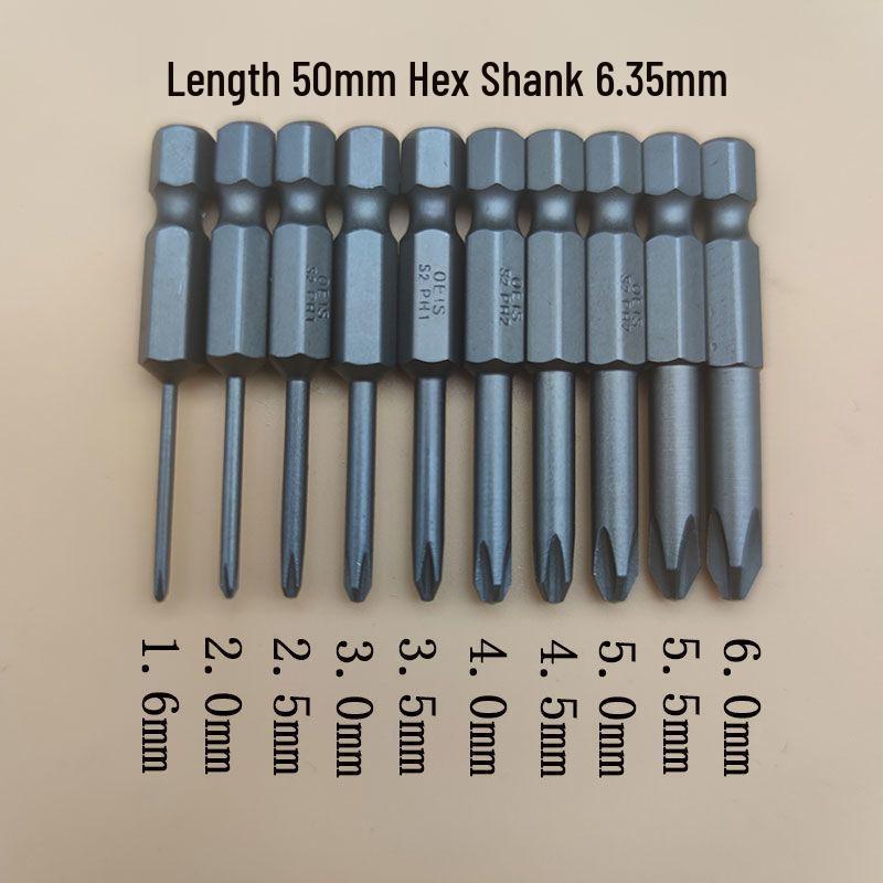 Strong Magnetic S2 Alloy Steel Phillips Screwdriver Bit, 1/4" Single-Head, Extended for Electric/Air Screwdrivers, Model PH012