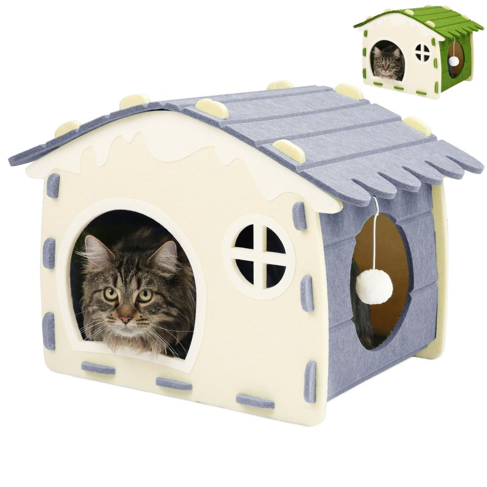 Versteck Design Katzenhaus Filzmaterial Verschleißfest Katzenbett Faltbar mit Spielzeugball Katzentunnel
