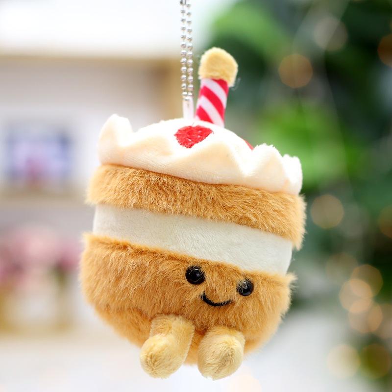 Cute Cute Milk Tea Cup Pendant Birthday Cake Plush Toy Doll Bag Hanging Ornament Keychain Gift