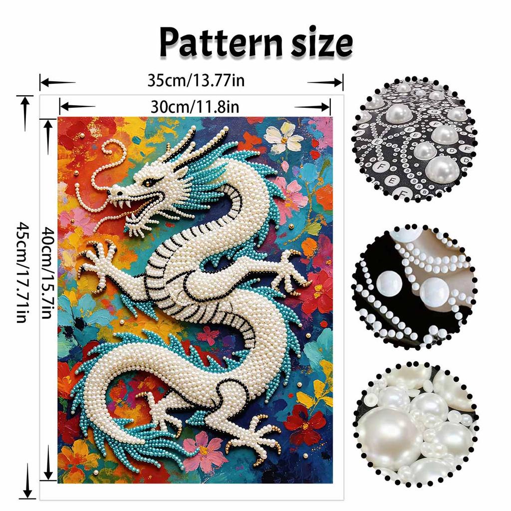 5D Pearl Kit Majestic Dragon Pattern DIY Rhinestone Art Relaxing Handmade Ornament Home Wall Desktop Decoration for Beginners