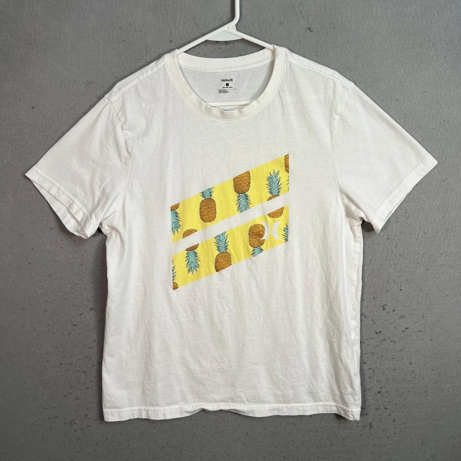 

Hurley Mens White T-Shirt Pineapple Print Graphic Short Sleeve Cotton Large 2XL