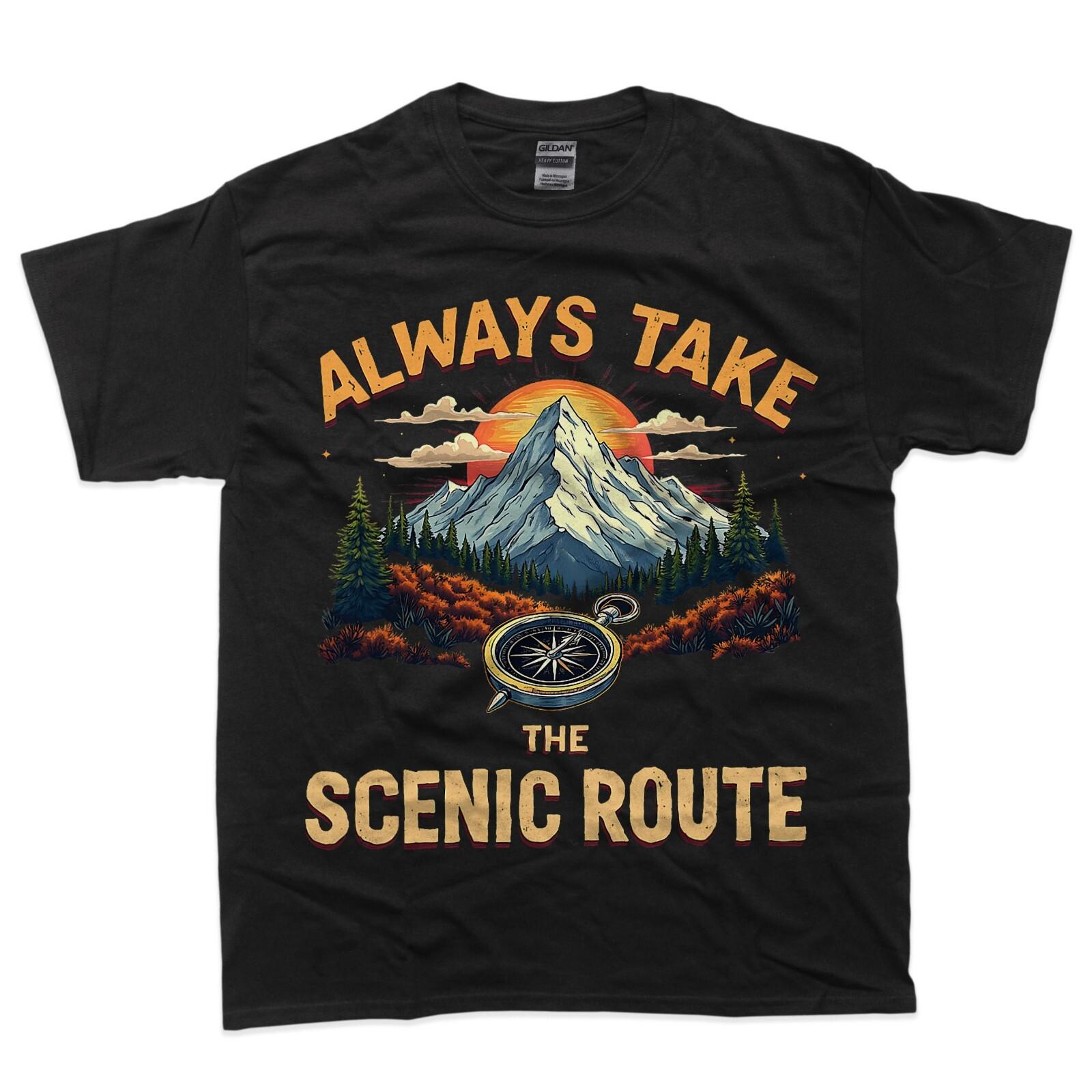 

Always Take the Scenic Route Mountain Camping Hikers Graphic T-Shirt 4XL