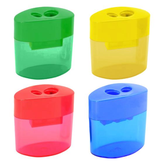 Double Hole Pencil Sharpener with Lid Plastic Manual Pencil Sharpener Portable Colored Pencil Sharpener for Kids Adults Students School Office