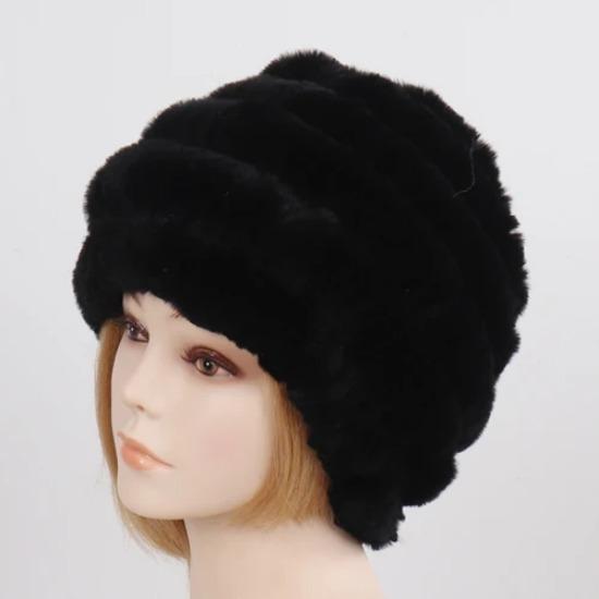 Russia Winter Real Fur Hat Women Knitted Real Rex Rabbit Fur Bomber Hats Lady Natural Warm Genuine Rex Rabbit Fur Cap