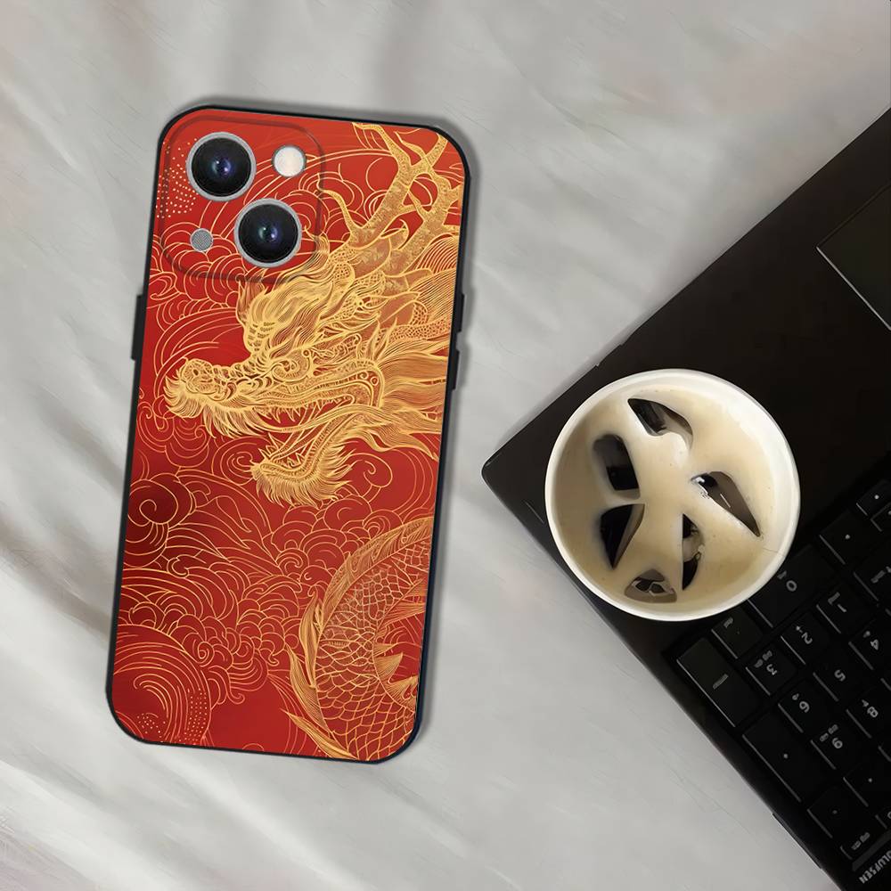 Luxury Dragon Totem Phone Case For iPhone 17,16,15,14,13,12,11,Pro,XS,Max,XR,Plus,E,SE4,Mini Black Soft Cover