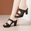 8cm Small Size 32-43 Elegant Office Ladies Cutout Mesh Leather Slippers Platform Shoes 2025 Block High Heels Slides Model Mom