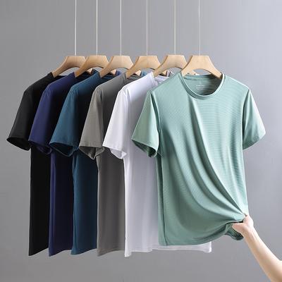 Summer Ice Silk High Elastic Men's Sports and Leisure T-shirt Comfortable Breathable Sweat-absorbing Quick Drying Top