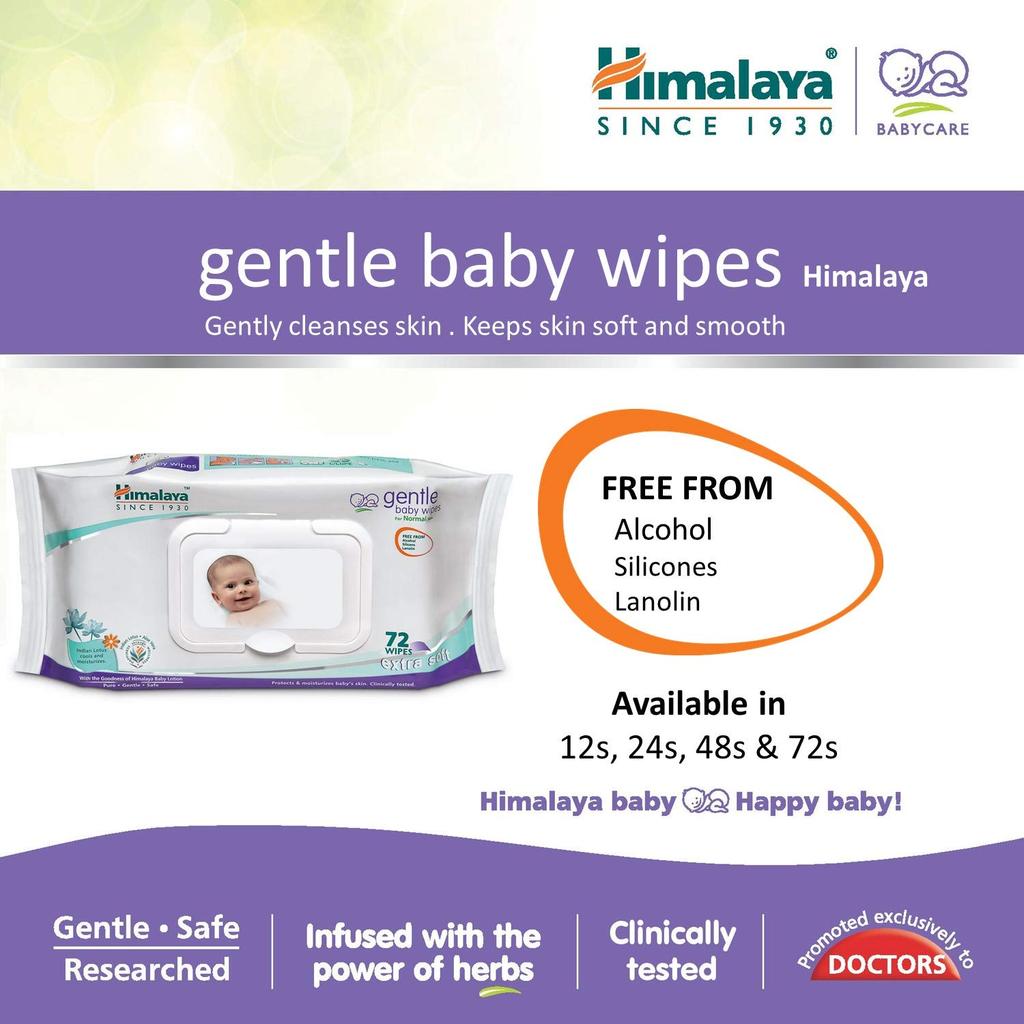 Himalaya Gentle Baby Wipes 12 Sheets Soft Moisturizing Baby Skin Cleansing Sensitive Care