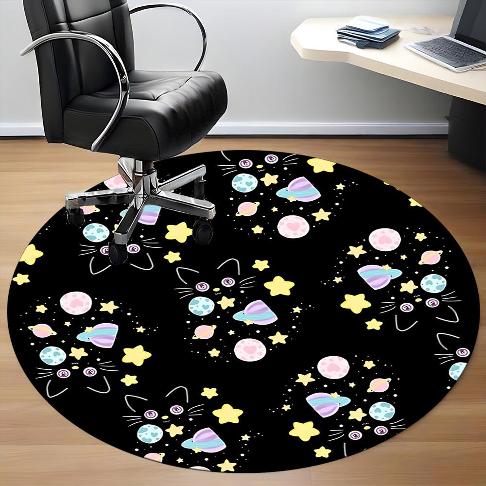 1pc Space Black Cats Office Round Area Rug, Indoor Mat Suitable For Office, Under Office Chairs Bedroom Living Room Home Decor, Room Deco