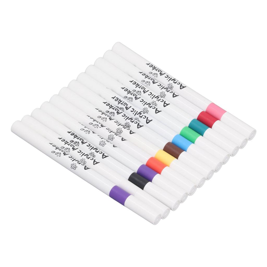 Acrylic Paint Pen 12 Colors Waterproof Quick Drying Acrylic Paint Pens Marker for Black Paper Rock Painting