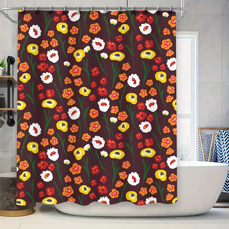 

Bright Flowers Shower Curtain Bathroom Decoration Waterproof Printed Decorations Customizable Size Available (Orange/Red/Yellow) W60H190(CM)-1 Pcs