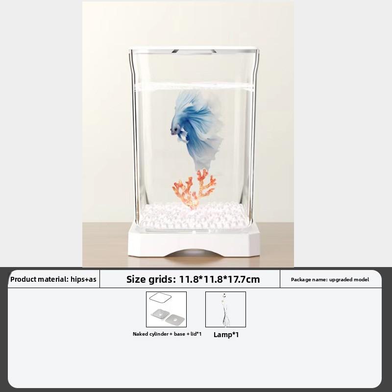 Desktop Small Fish Tank Ecological Betta Fish Tank with Light Transparent Plastic Goldfish Bowl for Home Living Room Decoration