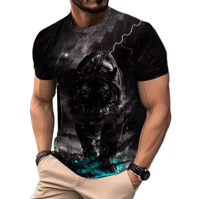 3D Lion Print Graphic T Shirts Short Sleeve Tee Men's Clothing O-Neck Animal Print Mens Clothing T-shirts for Men Street Tops