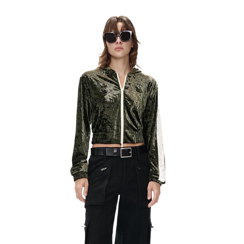 

MO&Co. Шелковистая велюровая куртка с капюшоном S