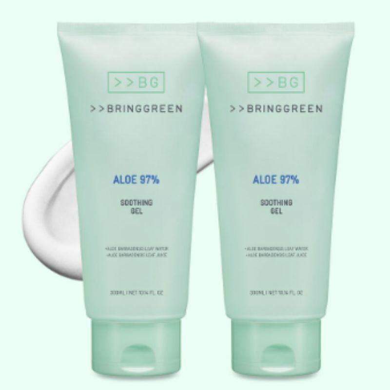 BRING GREEN Aloe Soothing Gel 300ml x 2 Set Hydrating Cooling Moisturizing Gel Multi-Use Face & Body K-Beauty Skincare